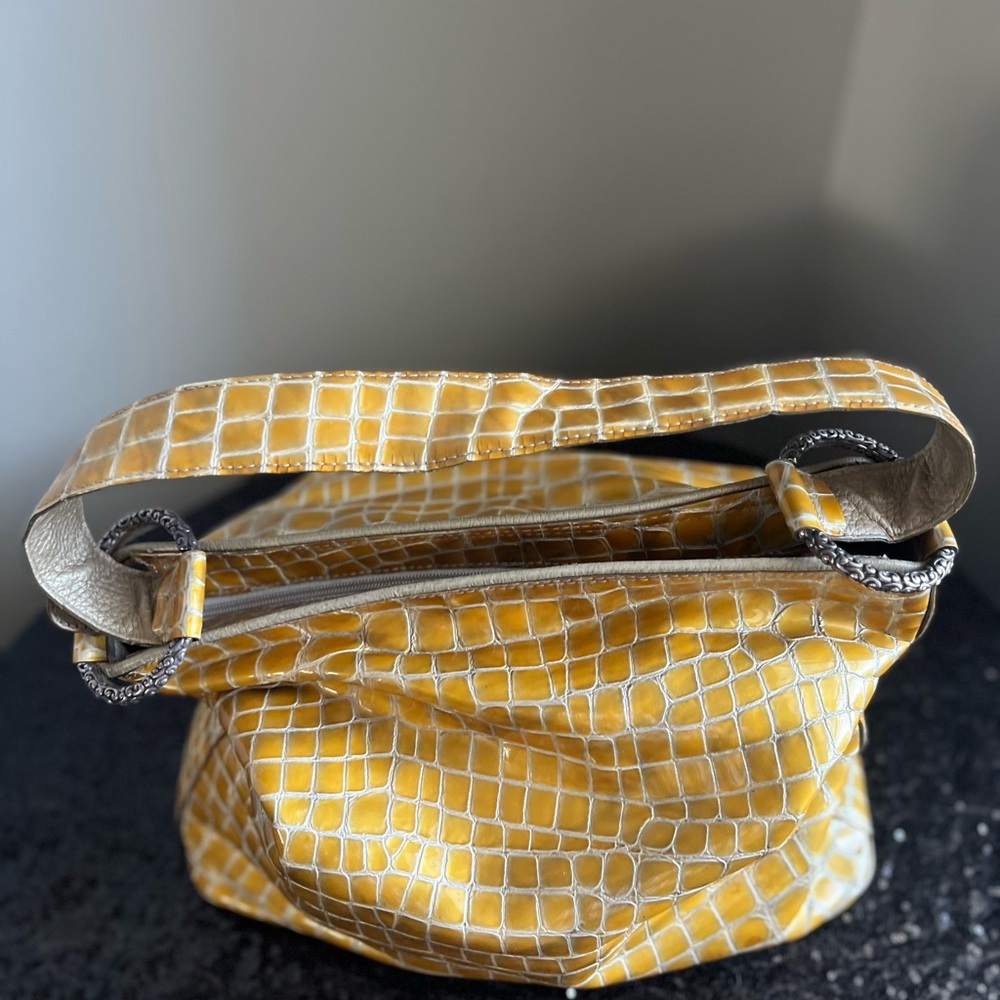 Brighton Yellow Leather Shoulder Bag with Crocodile Texture